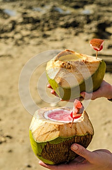 Tropical Cocktails Served in Coconuts