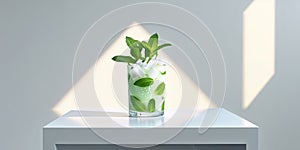 Tropical Coconut Mint Drink on a Light Table