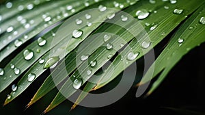 Tropical coconut palm leaf with water droplets, Water droplet, Palm leaves background textures after rain