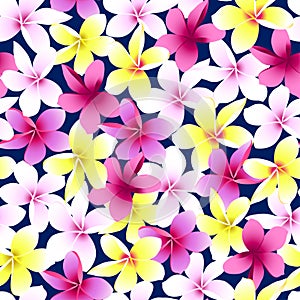Tropical colorful frangipani plumeria flower seamless pattern