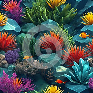 tropical coral reef with fishes, marine landscape tropical plants, nature, 3d-render isolated on white backdrop, generative AI