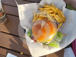 Tropical Cuisine! Huli Huli Chicken Sandwich and French Fries!