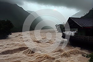tropical cyclone with intense rainfall, causing flash floods and landslides