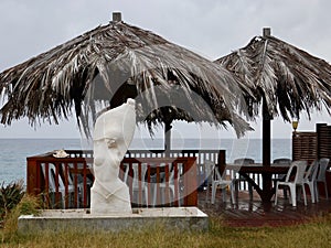Tropical Deck With Palm Umbrellas