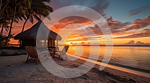 Tropical desert island with a hut on the beach