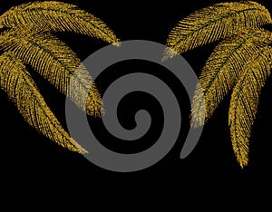 Tropical Different shaped golden palm leaves. At both sides. Stylized from circles. illustration