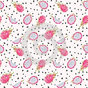Tropical dragon fruit colorful seamless pattern