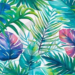 Tropical Dreams in Retrowave: Abstract Leaves Pattern in Vibrant Colors, Generative AI