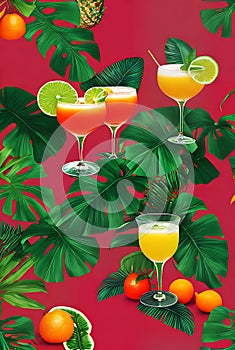 Tropical duotone: jungle cocktails fruits shadows.