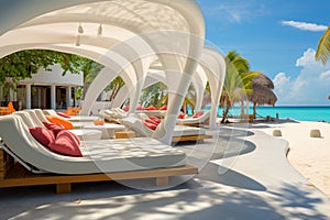 Tropical elegance white beach canopies at a luxurious resort