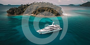 Tropical Escape. Luxury Yacht Anchored in Paradise. Generative AI