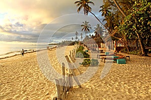 Tropical exotic beach on sunny morning in Zanzibar photo