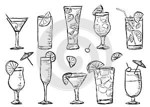 Tropical exotic cocktails, doodle style