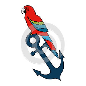 tropical and exotic parrot in anchor