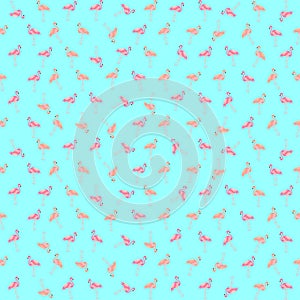 Tropical, exotic seamless pattern with exotic bird. Pink flamingos. Vector.