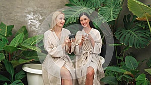 Tropical and exotic spa garden with bathtub in modern hotel or resort. Blithe