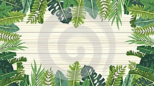 Tropical exotics leafs ecology animation frame in wooden background