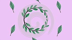 Tropical exotics leafs ecology animation wreath crown in purple background