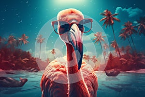 summer tropical flamingo bird sunglasses animal feather hipster pink party. Generative AI.