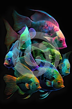 Tropical fish. Colorful exotic fishes isolated on black background.