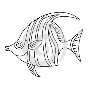 Tropical Fish Hand Drawn line art Coloring page