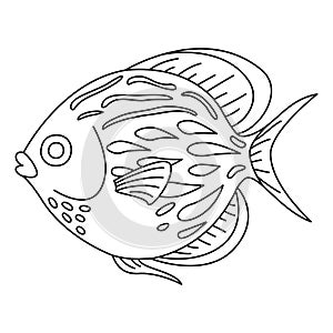 Tropical Fish Hand Drawn line art Coloring page