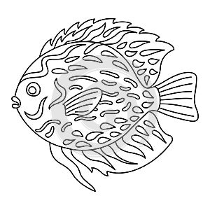 Tropical Fish Hand Drawn line art Coloring page