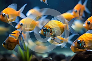 tropical fish school swimming gracefully in tank