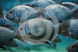 tropical fish swimming in a school, with their scales and fin movements visible