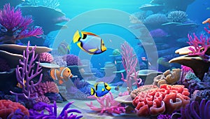 Tropical Fish Swimming in Vibrant Coral Reef