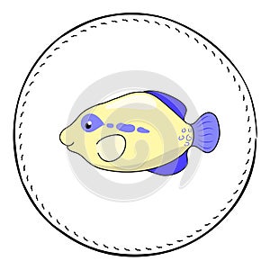 Tropical fish Triggerfish isolated on white background. Cute coral fish cartoon illustration.