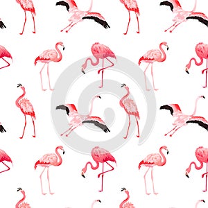 Tropical Flamingo seamless vector summer pattern. Exotic Pink Bird background for wallpapers, web page, texture, textile