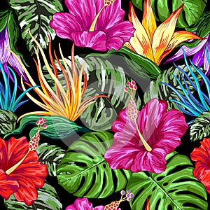 Tropical Flora Summer Mood Seamless Pattern Vector Textile Design photo