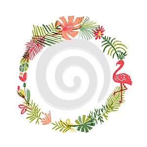 Tropical flower and flamingo bird wreath photo