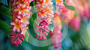 Tropical Flower Garlands for Hawaiian Lei Day: A Close-up of Symbolic Traditional Hawaiian Culture and Tradition