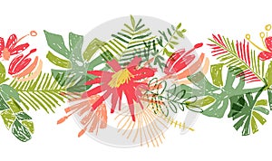 Tropical flower hand drawn header or border