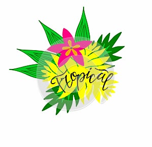 Tropical flower illustration with calligraphy inscription tropical