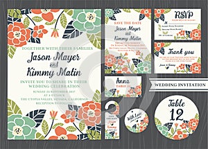 Tropical flower wedding invitation vintage design