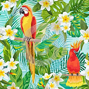 Tropical Flowers and Birds Background