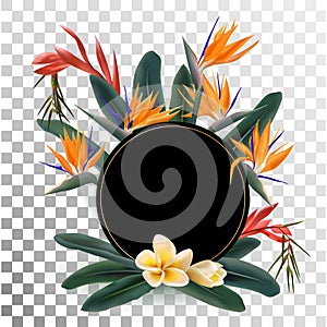 Tropical flowers bouquet circle frame