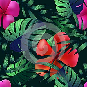 Tropical flowers, jungle leaves.