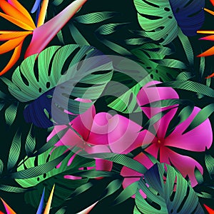 Tropical flowers, jungle leaves.