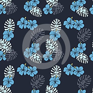 Tropical flowers, leaves. seamless pattern. eps 10 vector illustration. hand drawing
