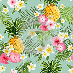 Tropical Flowers and Pineapples Background