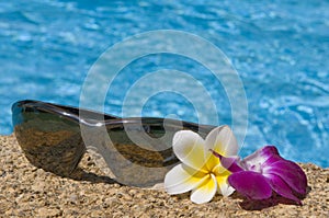 Tropical flowers and sunglasses