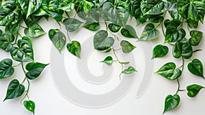 Tropical Foliage Border: Green Leaves of Devil\'s Ivy or Golden Pothos Nature Frame on White Background