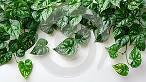 Tropical Foliage Border: Green Leaves of Devil\'s Ivy or Golden Pothos Nature Frame on White Background