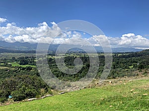 tropical forest with blue sky and clouds