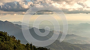 Tropical forest nature landscape with mountain range sunset time lapse at Doi Inthanon, Chiang Mai Thailand