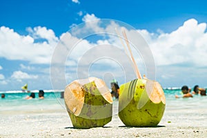 Tropical fresh coconut cocktail